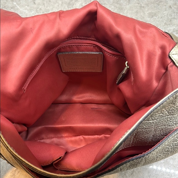 Rare Vintage Coach Whipstitch Silver Leather Women's Bag 11”x10” - Picture 12 of 16